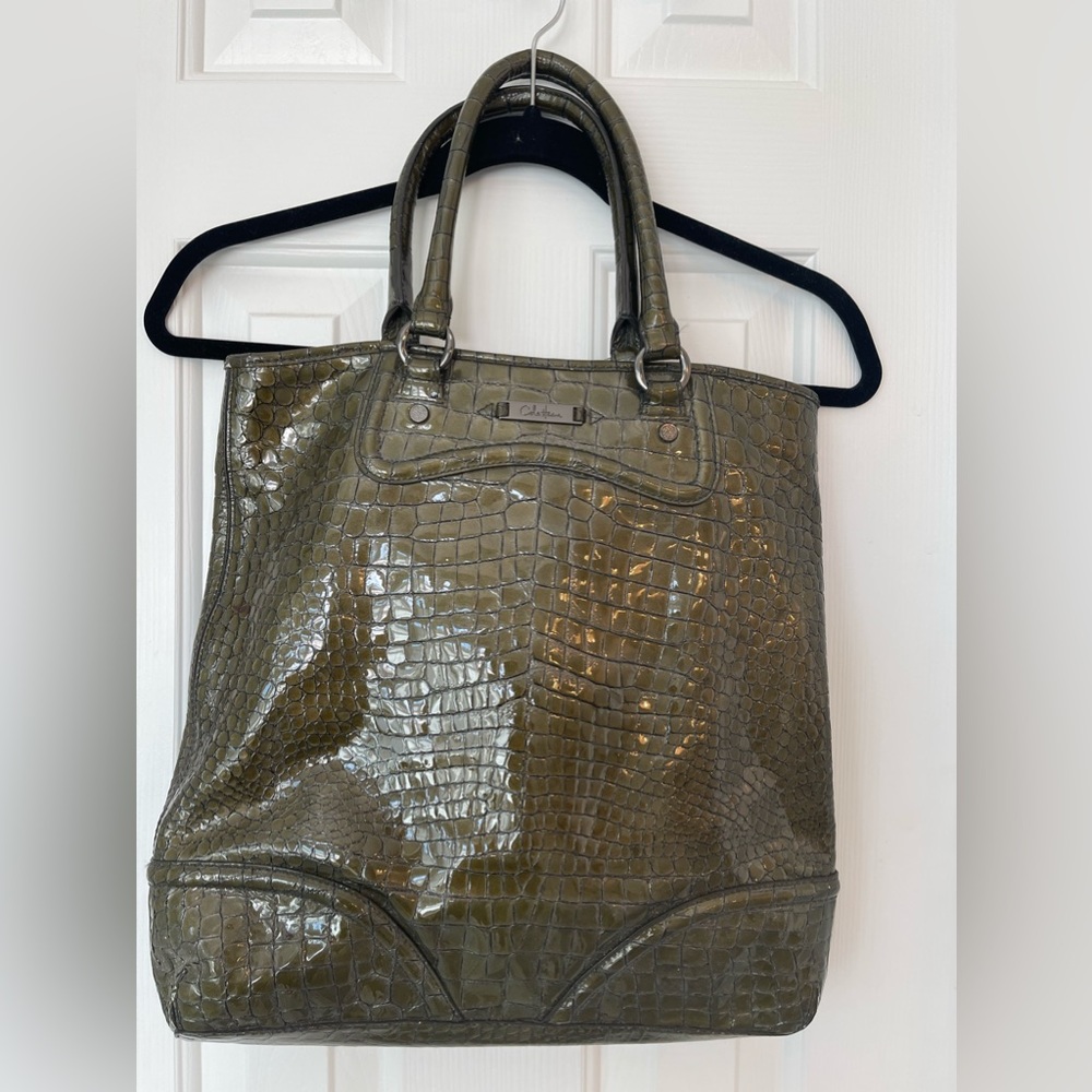 Cole Haan Crocodile print, olive green tote